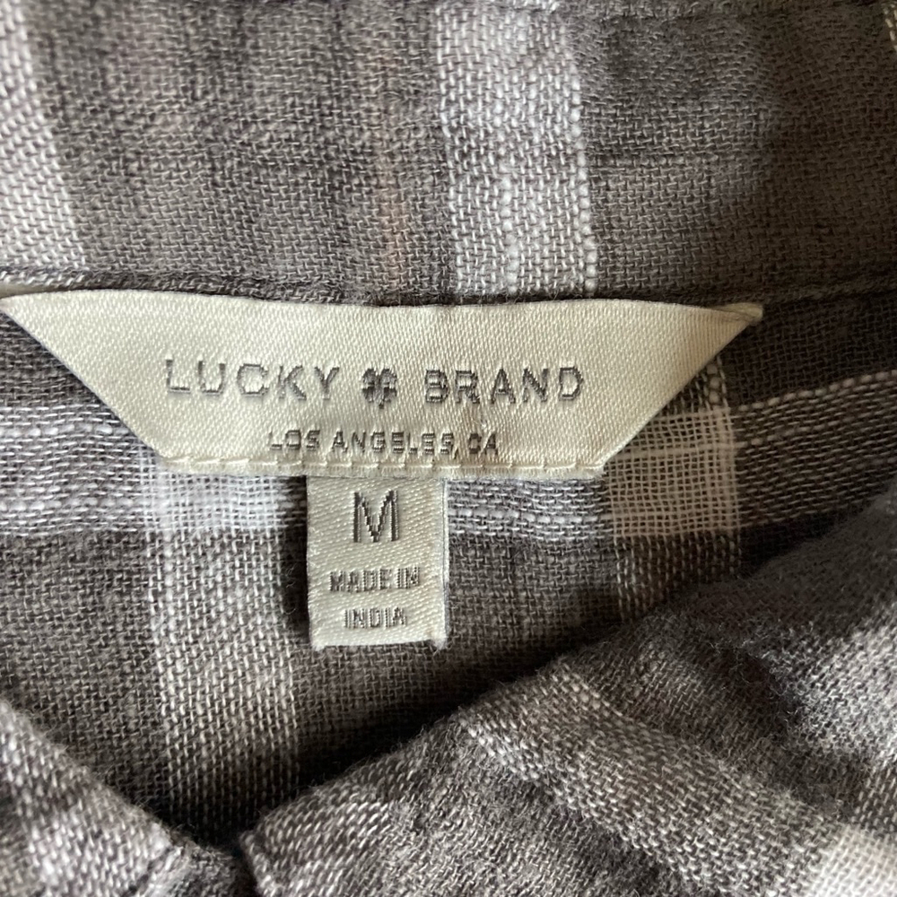 Women's Lucky Brand Plaid Button-Down Shirt Size M Gray & White - Picture 5 of 15